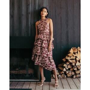 Cleobella L Carson Midi Dress Fringe Ikat Brown